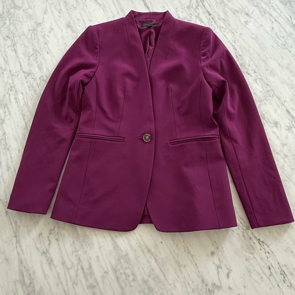 Ann Taylor The Petite Long Collarless Blazer Bi-Stretch Plum Burst 00P new - Picture 7 of 13